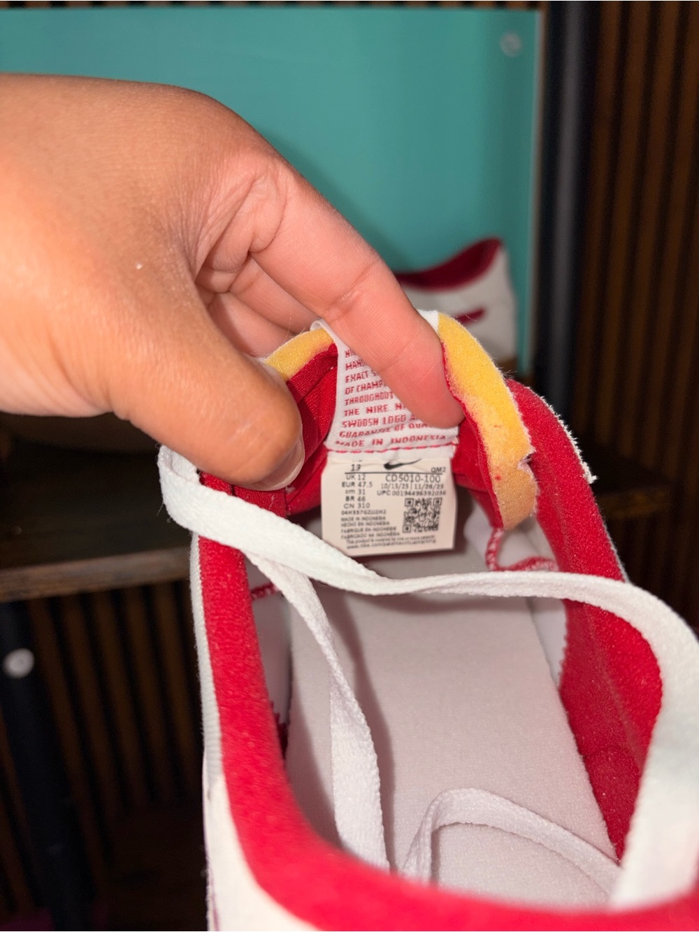 Nike White Sneakers with Red Swoosh and Gum Sole - Picture 6 of 6